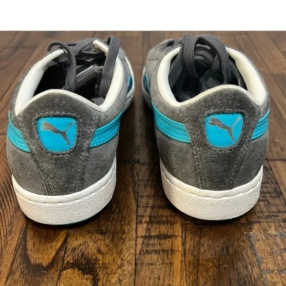 Puma classic suede and leather sneakers shoes with blue and silver details sz 9