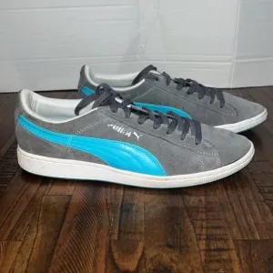 Puma classic suede and leather sneakers shoes with blue and silver details sz 9