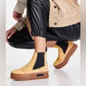 PUMA Mayze platform chelsea boots in tan