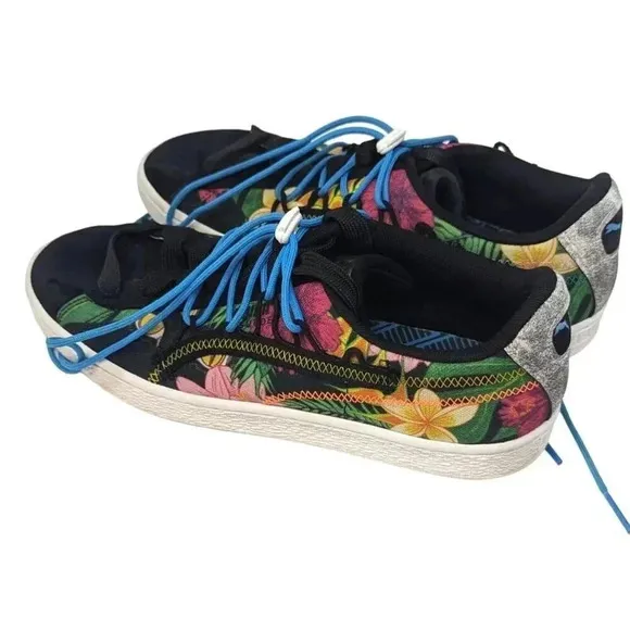 Puma Mens Size 9 US Floral Suede Sneakers Black Multicolor Double Lace Up