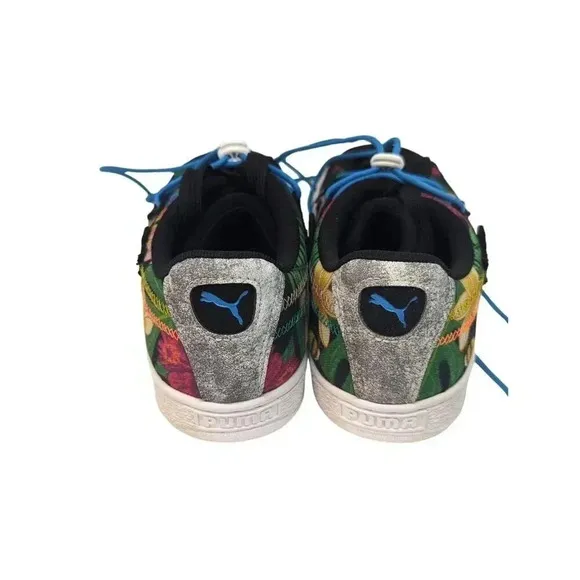 Puma Mens Size 9 US Floral Suede Sneakers Black Multicolor Double Lace Up