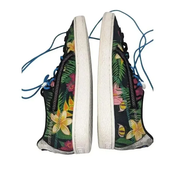 Puma Mens Size 9 US Floral Suede Sneakers Black Multicolor Double Lace Up