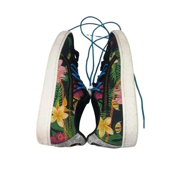 Puma Mens Size 9 US Floral Suede Sneakers Black Multicolor Double Lace Up
