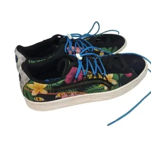 Puma Mens Size 9 US Floral Suede Sneakers Black Multicolor Double Lace Up