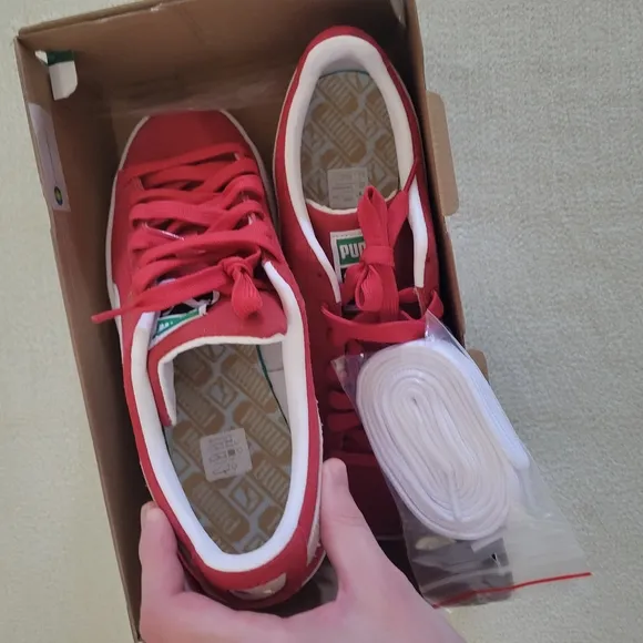 PUMA New Red and White Suede Sneakers