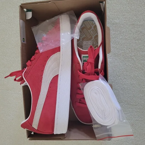 PUMA New Red and White Suede Sneakers