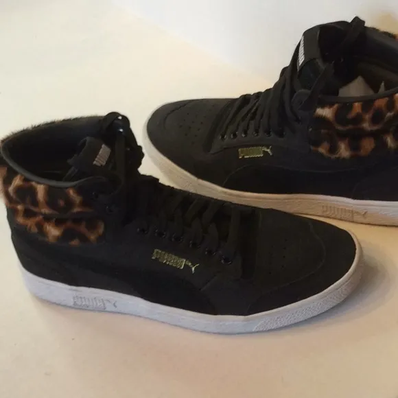 Puma Ralph Sampson Black Faux Leopard Mid Sneaker