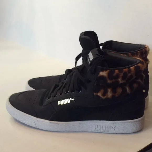 Puma Ralph Sampson Black Faux Leopard Mid Sneaker