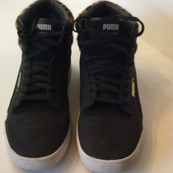 Puma Ralph Sampson Black Faux Leopard Mid Sneaker