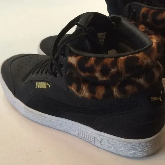 Puma Ralph Sampson Black Faux Leopard Mid Sneaker