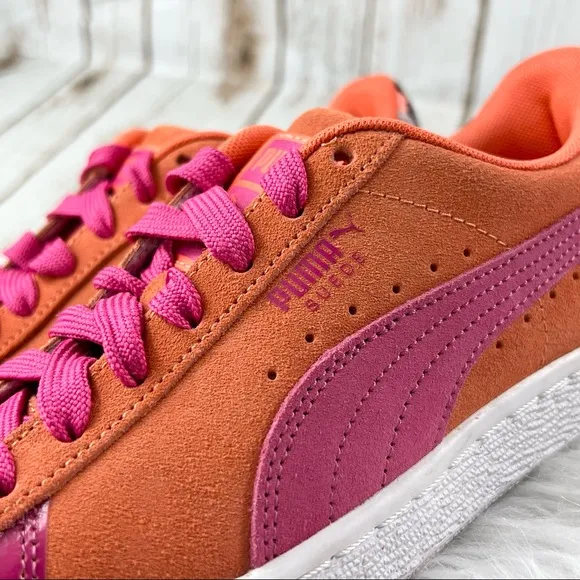Puma Suede Classic Vibrant Orange and Pink Athletic Shoes Sneakers