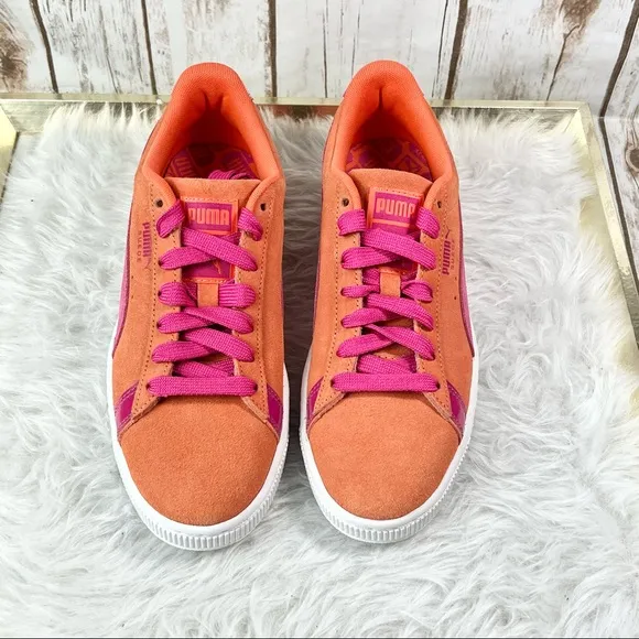 Puma Suede Classic Vibrant Orange and Pink Athletic Shoes Sneakers