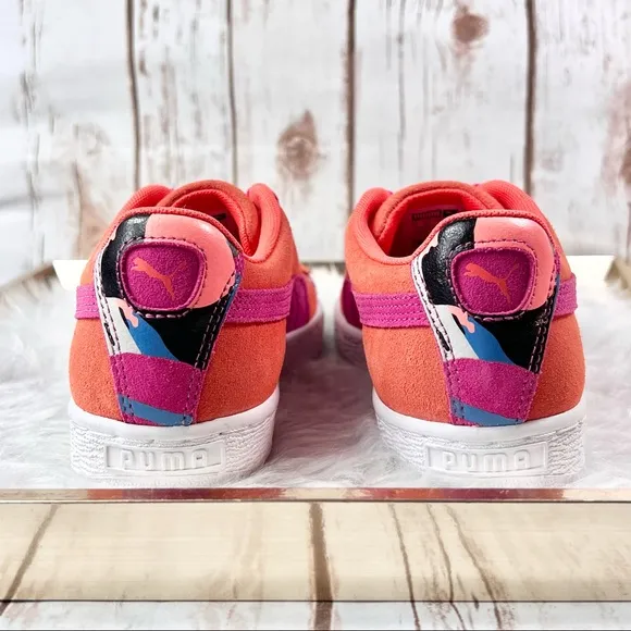 Puma Suede Classic Vibrant Orange and Pink Athletic Shoes Sneakers