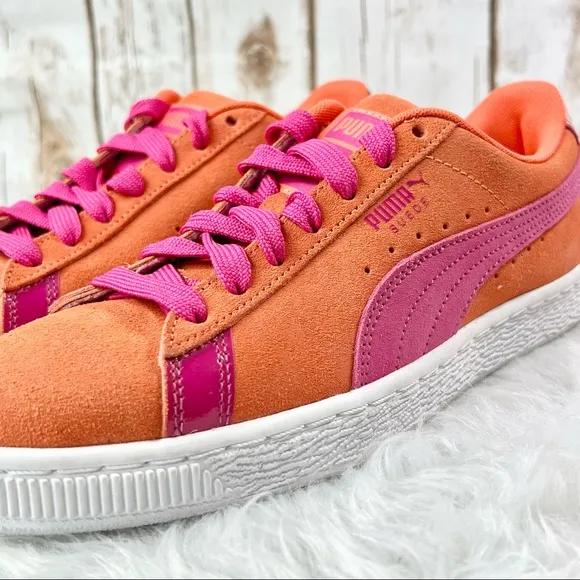 Puma Suede Classic Vibrant Orange and Pink Athletic Shoes Sneakers