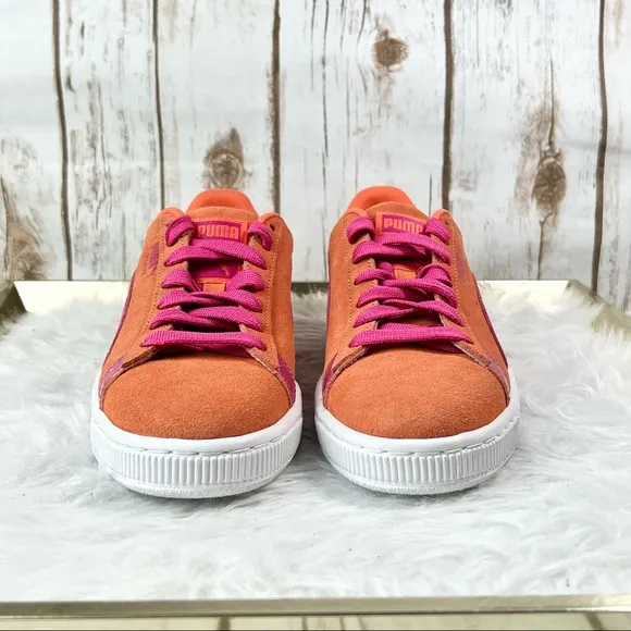 Puma Suede Classic Vibrant Orange and Pink Athletic Shoes Sneakers