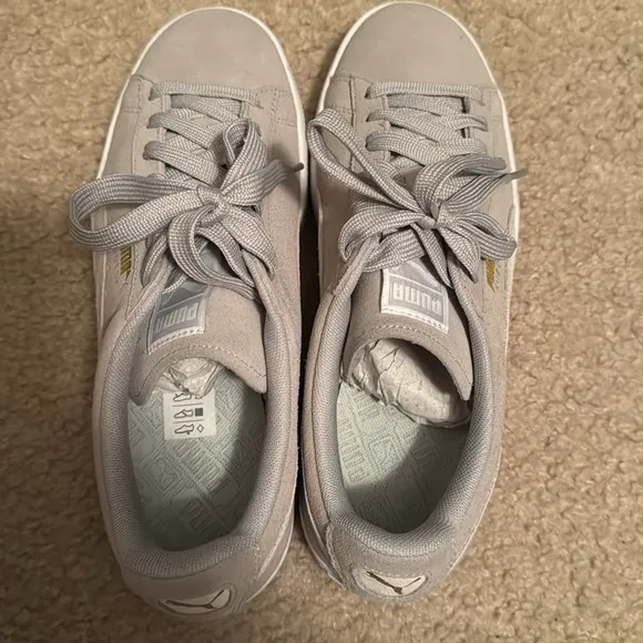 Puma Suede Classics Sneakers Size 10 Color Gray White Gold