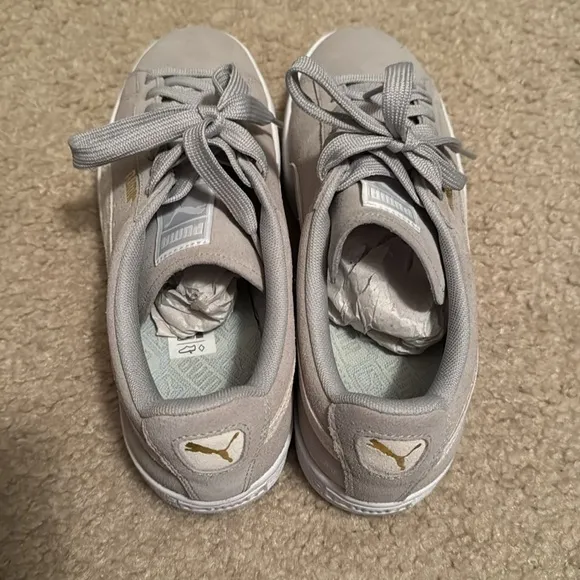 Puma Suede Classics Sneakers Size 10 Color Gray White Gold