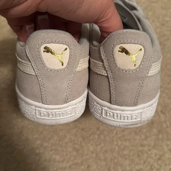 Puma Suede Classics Sneakers Size 10 Color Gray White Gold