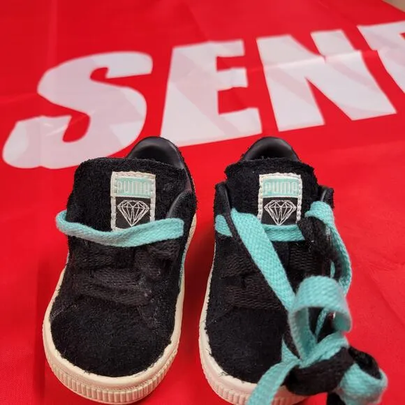 Puma Suede Diamond Supply Company Black/Diamond Blue Sz 4C 365712 01