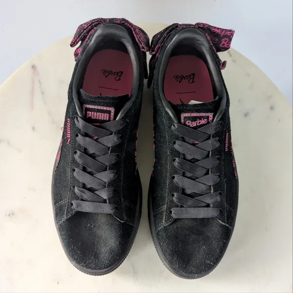 Puma X Barbie Big Girls Classic Black Suede Logo Bow Detail Sneakers