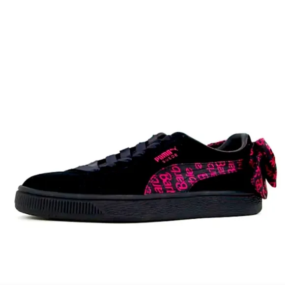 Puma X Barbie Big Girls Classic Black Suede Logo Bow Detail Sneakers