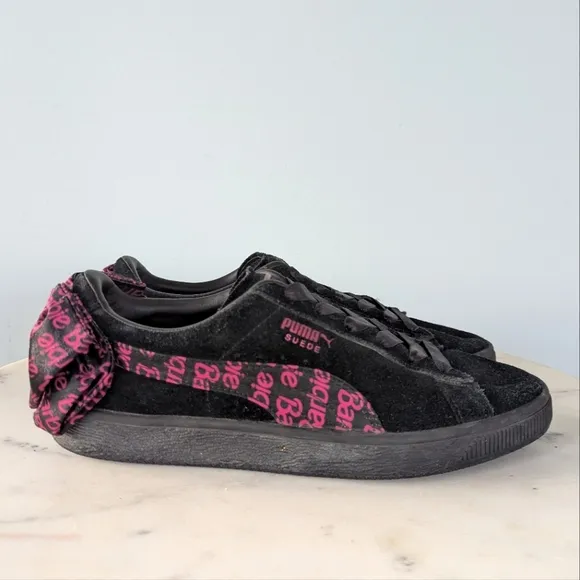 Puma X Barbie Big Girls Classic Black Suede Logo Bow Detail Sneakers