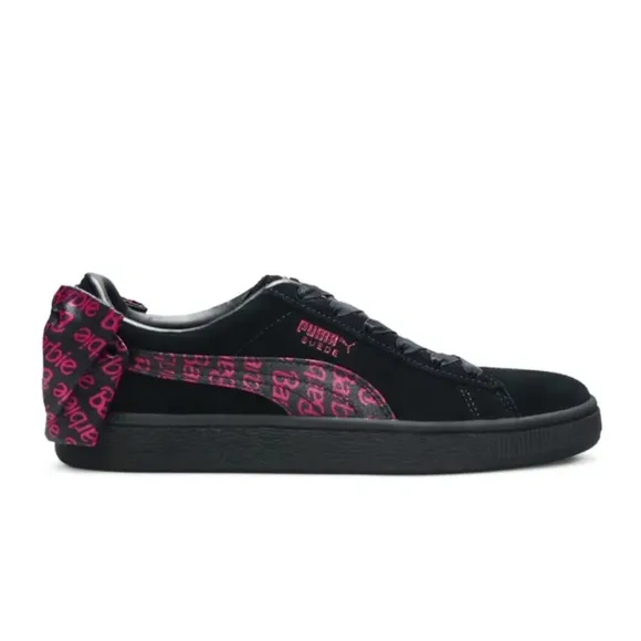 Puma X Barbie Big Girls Classic Black Suede Logo Bow Detail Sneakers