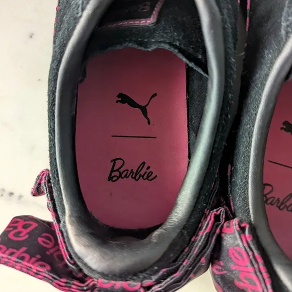 Puma X Barbie Big Girls Classic Black Suede Logo Bow Detail Sneakers