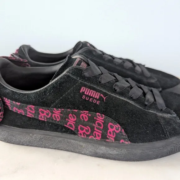 Puma X Barbie Big Girls Classic Black Suede Logo Bow Detail Sneakers