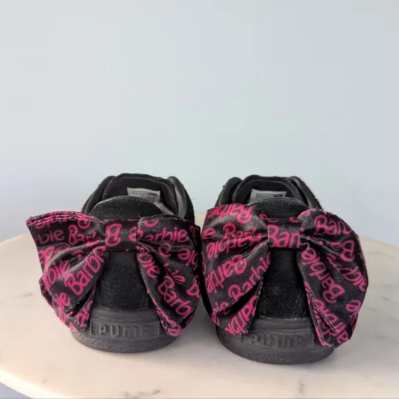 Puma X Barbie Big Girls Classic Black Suede Logo Bow Detail Sneakers