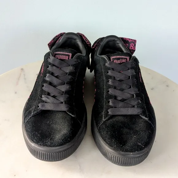 Puma X Barbie Big Girls Classic Black Suede Logo Bow Detail Sneakers