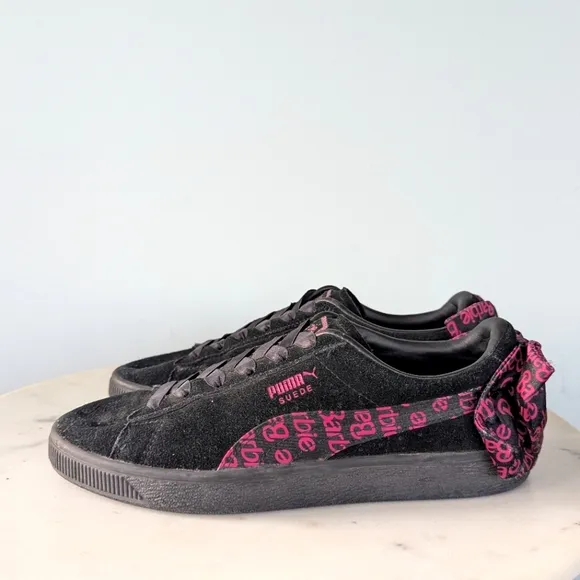 Puma X Barbie Big Girls Classic Black Suede Logo Bow Detail Sneakers