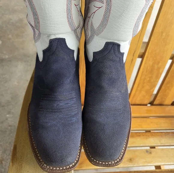 R. WATSON Navy Blue Suede and White Cowboy Boots Sz 7