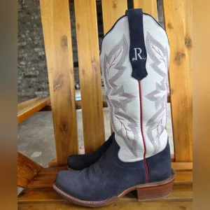 R. WATSON Navy Blue Suede and White Cowboy Boots Sz 7