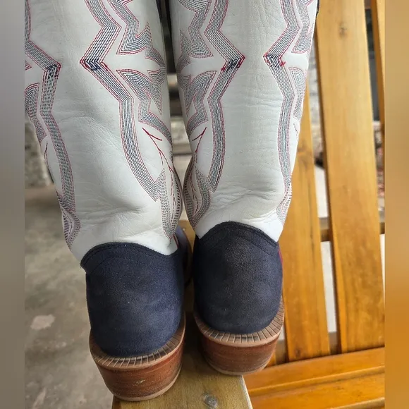 R. WATSON Navy Blue Suede and White Cowboy Boots Sz 7