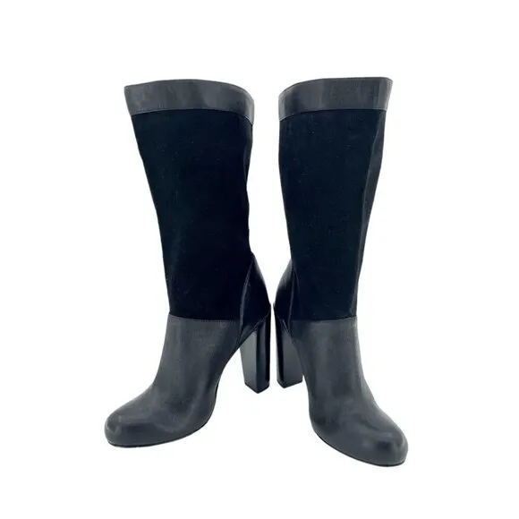 Rachel Zoe Boots Claudia Black Leather Slouch Heeled Boots SZ 7 NEW $495