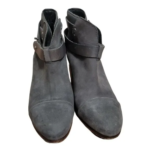 Rag &amp; Bone Harrow Asphalt Suede Belted Ankle Boots Heel Booties Size EU 38 US 8