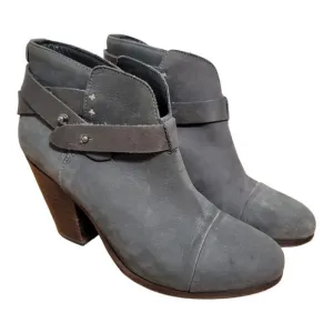 Rag &amp; Bone Harrow Asphalt Suede Belted Ankle Boots Heel Booties Size EU 38 US 8