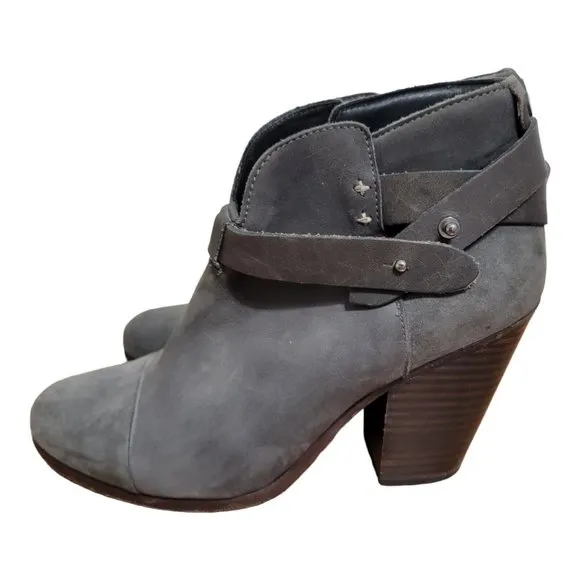Rag &amp; Bone Harrow Asphalt Suede Belted Ankle Boots Heel Booties Size EU 38 US 8