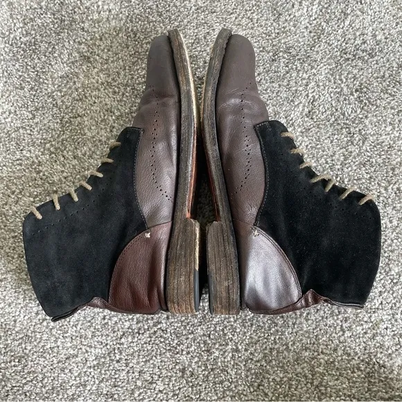 Rag &amp; Bone Lace Up Boots Womens 10 / 40 Brown Leather Black Suede Ankle Shoes