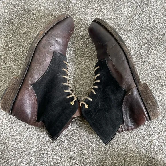 Rag &amp; Bone Lace Up Boots Womens 10 / 40 Brown Leather Black Suede Ankle Shoes