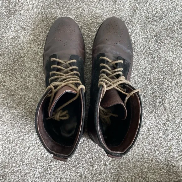 Rag &amp; Bone Lace Up Boots Womens 10 / 40 Brown Leather Black Suede Ankle Shoes