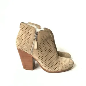 Rag &amp; Bone Margot Perforated Boots Booties Womens 38 8 Tan Beige Suede Dual Zip