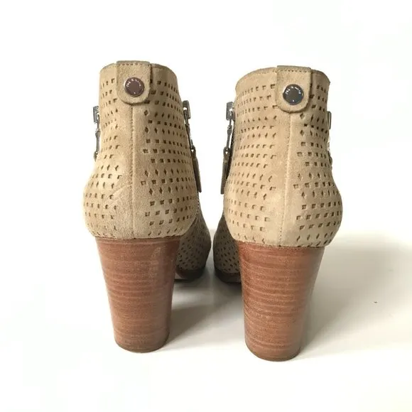 Rag &amp; Bone Margot Perforated Boots Booties Womens 38 8 Tan Beige Suede Dual Zip