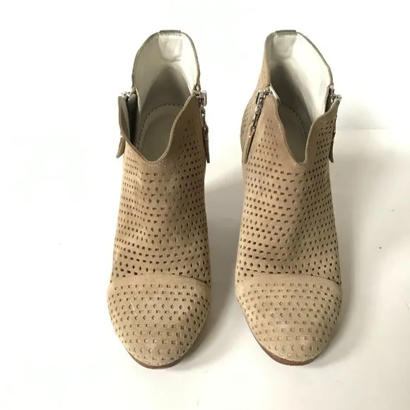 Rag &amp; Bone Margot Perforated Boots Booties Womens 38 8 Tan Beige Suede Dual Zip