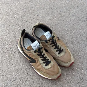 Rag &amp; Bone Sneakers Womens 6.5 Suede Nylon Tan Red Street Style Distressed