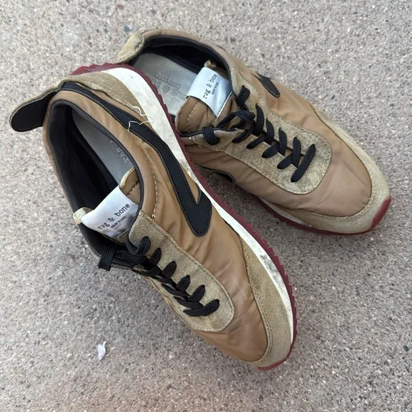 Rag &amp; Bone Sneakers Womens 6.5 Suede Nylon Tan Red Street Style Distressed