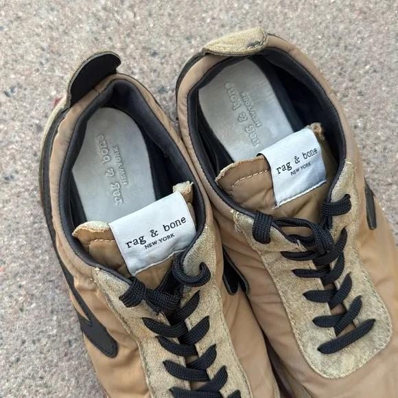 Rag &amp; Bone Sneakers Womens 6.5 Suede Nylon Tan Red Street Style Distressed