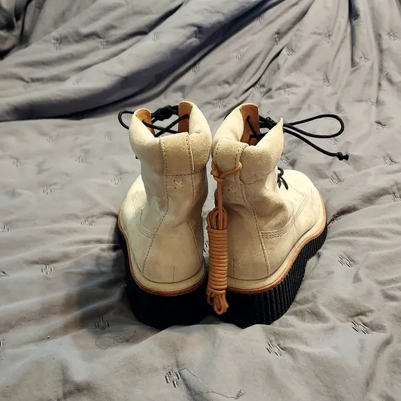 Rag &amp; Bone Women's Sloane Suede Combat Boots 8.5 38.5 Ecru NWOB