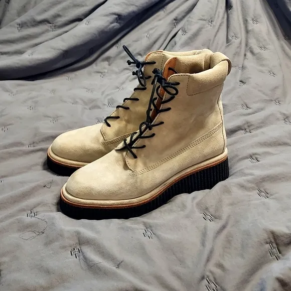 Rag &amp; Bone Women's Sloane Suede Combat Boots 8.5 38.5 Ecru NWOB